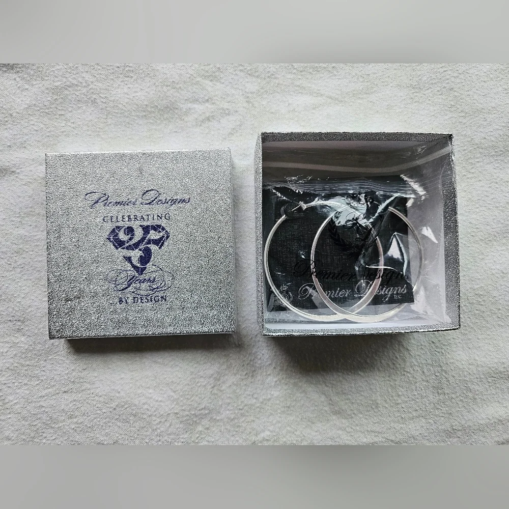 Premier Designs On The Town Silver Plated Hoop Earrings, Large, Reflective, NIB - Picture 12 of 16